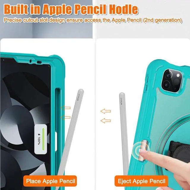 Alt view image 6 of 7 - BONAEVER For iPad Air 13 inch 2025 M3 2024 M2, iPad Pro 12.9 inch 6th 5th 4th 3rd Gen 2022 2021 2020 2018 Shockproof Cover with Pencil Holder, Rotatable Stand, Shoulder Strap Blue