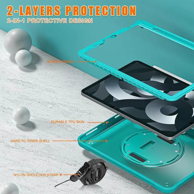 Alt view image 7 of 7 - BONAEVER For iPad Air 13 inch 2025 M3 2024 M2, iPad Pro 12.9 inch 6th 5th 4th 3rd Gen 2022 2021 2020 2018 Shockproof Cover with Pencil Holder, Rotatable Stand, Shoulder Strap Blue