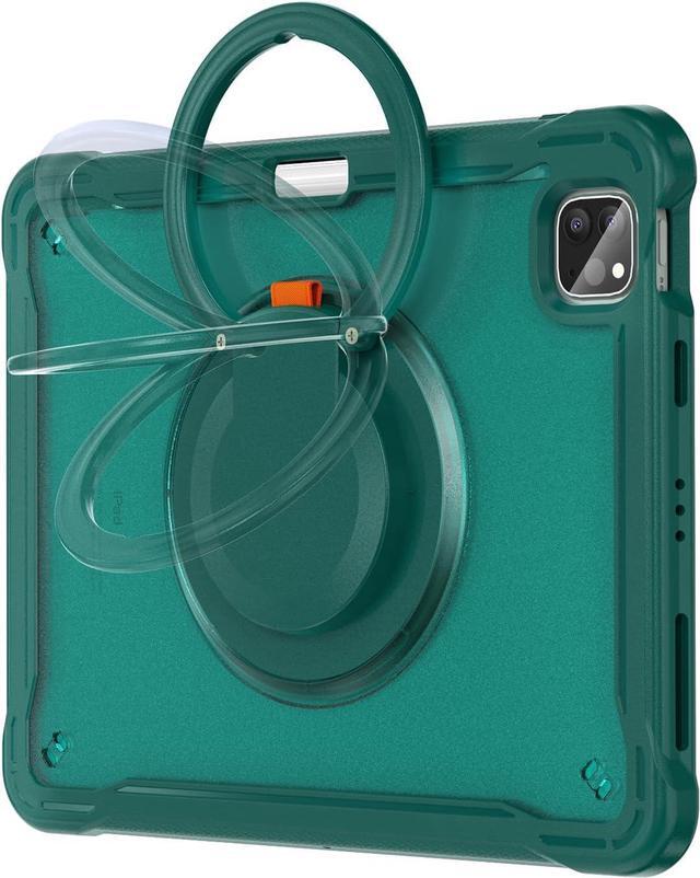 Alt view image 7 of 7 - BONAEVER For iPad Air 13 inch 2024 (M2), iPad Pro 12.9 inch 2022 6th 2021 5th 2020 4th 2018 Shockproof Cover with Pencil Holder, Rotatable Stand, Shoulder Strap Dark Green