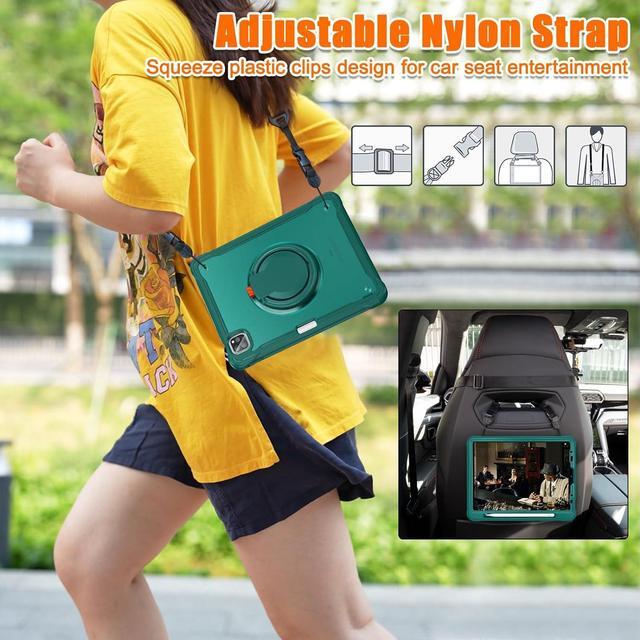 Alt view image 4 of 7 - BONAEVER For iPad Air 13 inch 2024 (M2), iPad Pro 12.9 inch 2022 6th 2021 5th 2020 4th 2018 Shockproof Cover with Pencil Holder, Rotatable Stand, Shoulder Strap Dark Green