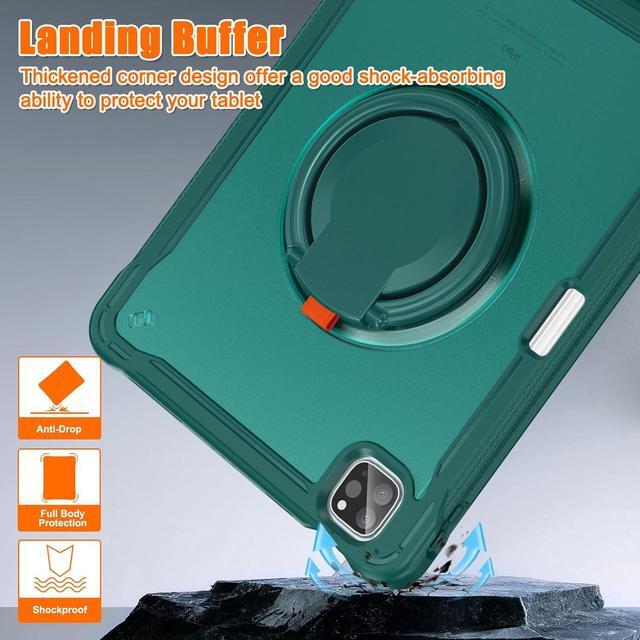 Alt view image 3 of 7 - BONAEVER For iPad Air 13 inch 2024 (M2), iPad Pro 12.9 inch 2022 6th 2021 5th 2020 4th 2018 Shockproof Cover with Pencil Holder, Rotatable Stand, Shoulder Strap Dark Green