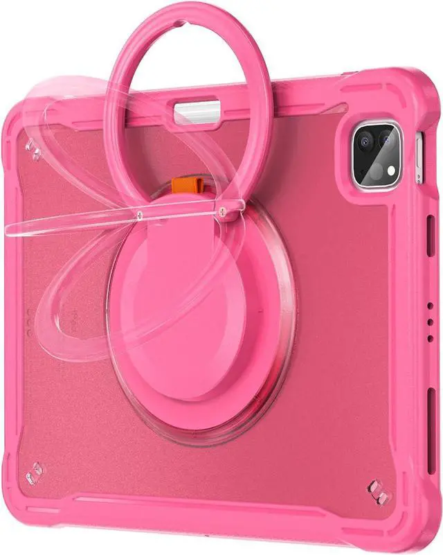 Alt view image 7 of 7 - BONAEVER For iPad Air 13 inch 2024 (M2), iPad Pro 12.9 inch 2022 6th 2021 5th 2020 4th 2018 Shockproof Cover with Pencil Holder, Rotatable Stand, Shoulder Strap Rose Red
