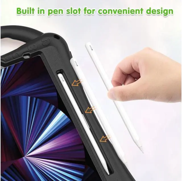 Alt view image 5 of 7 - Kids Case for iPad Air 11 inch 2025 M3 2024 M2, iPad Air 5 Air 4 10.9 inch 2022 2020, iPad Pro 11 4th 3rd 2nd 1st Gen 2022 - 2018, Shockproof Protective Cover with Pen Holder Stand Hand/Shoulder Strap