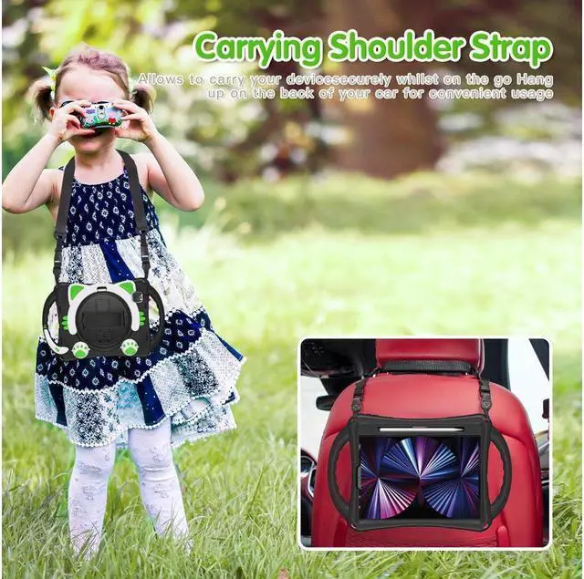 Alt view image 3 of 7 - Kids Case for iPad Air 11 inch 2025 M3 2024 M2, iPad Air 5 Air 4 10.9 inch 2022 2020, iPad Pro 11 4th 3rd 2nd 1st Gen 2022 - 2018, Shockproof Protective Cover with Pen Holder Stand Hand/Shoulder Strap