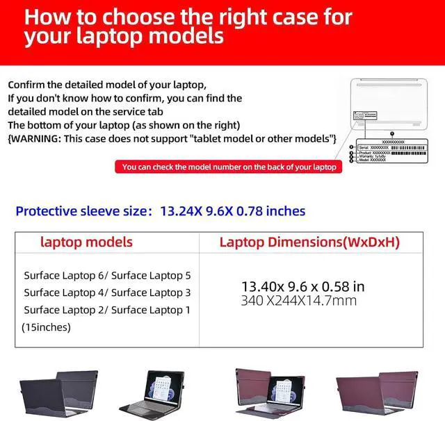 Alt view image 2 of 7 - BONAEVER Laptop Case for Microsoft Surface Laptop 6 / Laptop 5 / Laptop 4 / Laptop 3 / Laptop 2 / Laptop 1 15 inch PU Leather Protective Cover with Stand / Pencil Holder