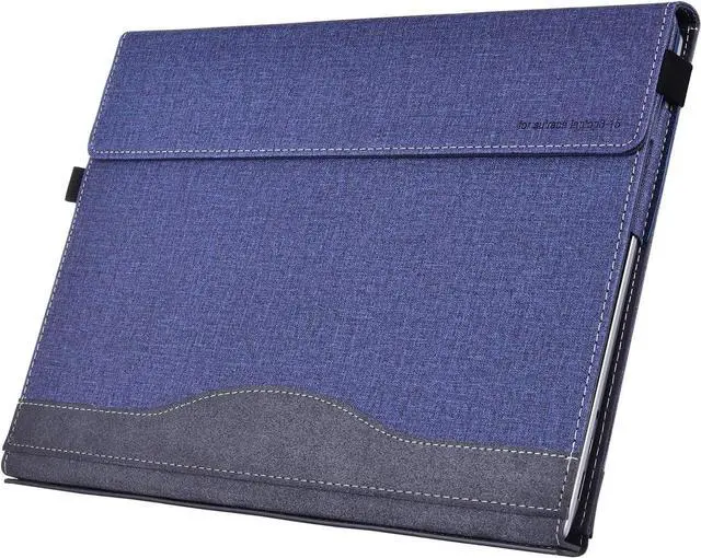 Alt view image 3 of 6 - BONAEVER Laptop Case for Microsoft Surface Laptop 6 / Laptop 5 / Laptop 4 / Laptop 3 / Laptop 2 / Laptop 1 15 inch PU Leather Protective Cover with Pencil Holder Blue