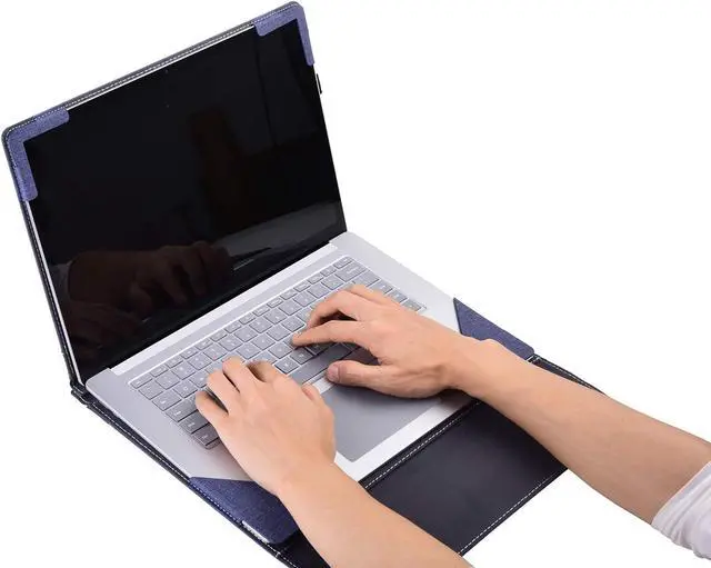 Alt view image 5 of 6 - BONAEVER Laptop Case for Microsoft Surface Laptop 6 / Laptop 5 / Laptop 4 / Laptop 3 / Laptop 2 / Laptop 1 15 inch PU Leather Protective Cover with Pencil Holder Blue