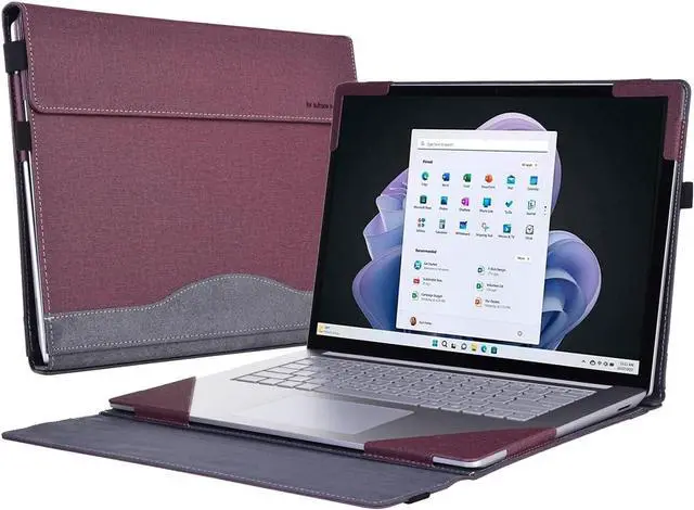 Main image of BONAEVER Laptop Case for Microsoft Surface Laptop 6 / Laptop 5 / Laptop 4 / Laptop 3 / Laptop 2 / Laptop 1 15 inch PU Leather Protective Cover with Pencil Holder Wine Red