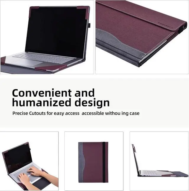 Alt view image 3 of 7 - BONAEVER Laptop Case for Microsoft Surface Laptop 6 / Laptop 5 / Laptop 4 / Laptop 3 / Laptop 2 / Laptop 1 15 inch PU Leather Protective Cover with Pencil Holder Wine Red