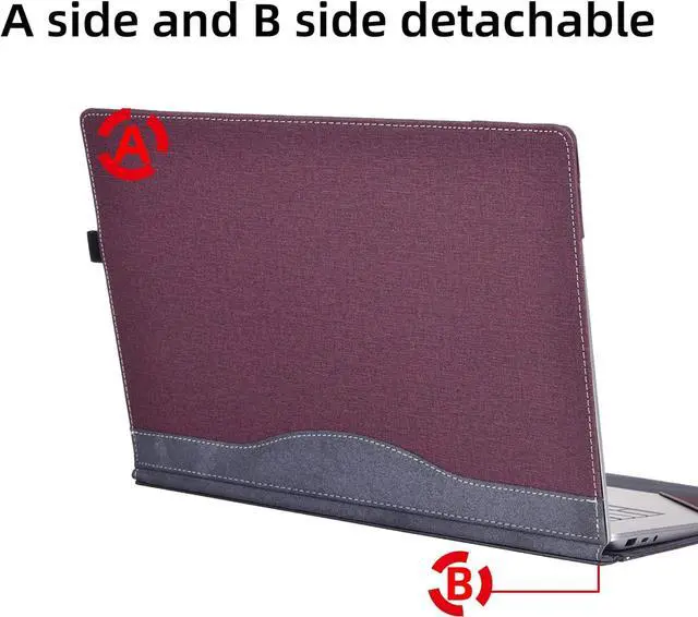 Alt view image 6 of 7 - BONAEVER Laptop Case for Microsoft Surface Laptop 6 / Laptop 5 / Laptop 4 / Laptop 3 / Laptop 2 / Laptop 1 15 inch PU Leather Protective Cover with Pencil Holder Wine Red