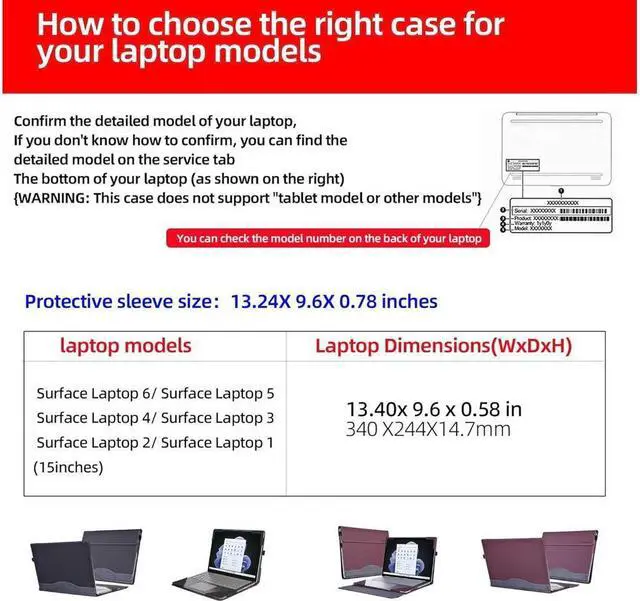 Alt view image 7 of 7 - BONAEVER Laptop Case for 13.5 inch Microsoft Surface Laptop 6 / Laptop 5 / Laptop 4 / Laptop 3 / Laptop 2 / Laptop 1 PU Leather Protective Cover with Pencil Holder Wine Red