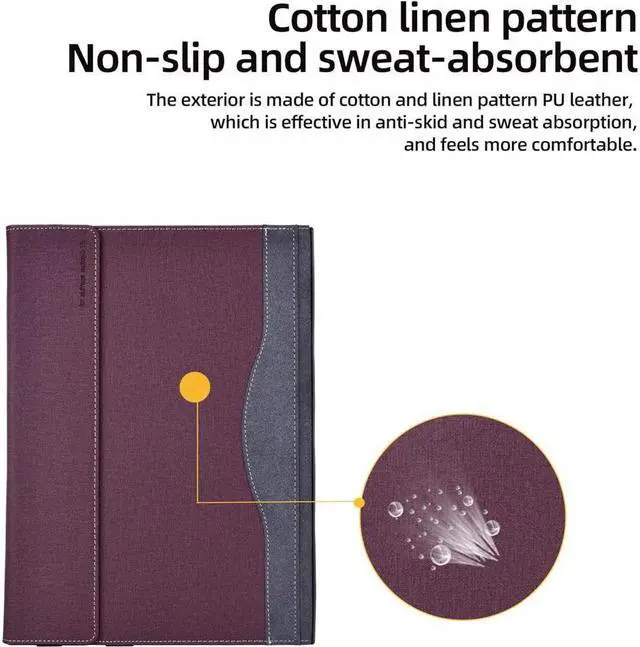 Alt view image 3 of 7 - BONAEVER Laptop Case for 13.5 inch Microsoft Surface Laptop 6 / Laptop 5 / Laptop 4 / Laptop 3 / Laptop 2 / Laptop 1 PU Leather Protective Cover with Pencil Holder Wine Red