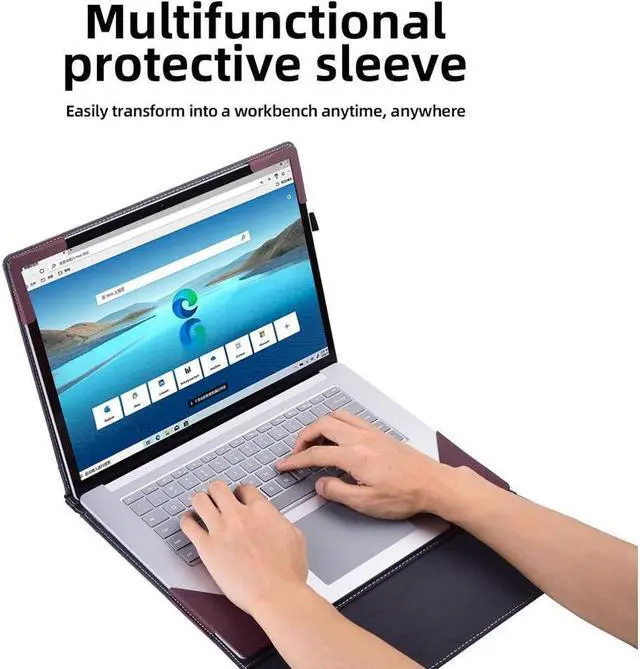 Alt view image 5 of 7 - BONAEVER Laptop Case for 13.5 inch Microsoft Surface Laptop 6 / Laptop 5 / Laptop 4 / Laptop 3 / Laptop 2 / Laptop 1 PU Leather Protective Cover with Pencil Holder Wine Red