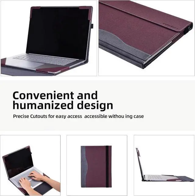 Alt view image 2 of 7 - BONAEVER Laptop Case for 13.5 inch Microsoft Surface Laptop 6 / Laptop 5 / Laptop 4 / Laptop 3 / Laptop 2 / Laptop 1 PU Leather Protective Cover with Pencil Holder Wine Red