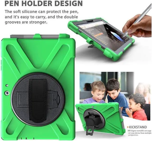 Alt view image 4 of 7 - BONAEVER Case for Microsoft Surface Go 4 10.5 Inch 2023 / Surface Go 3 10.5 inch 2021 / Surface Go 2 10.5 inch 2020 / Surface Go 10 inch 2018 with with Pen Holder Shoulder Strap Green