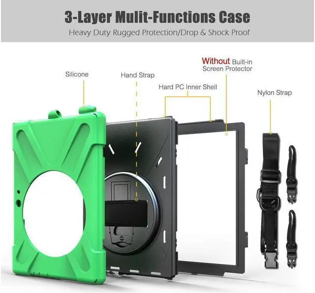 Alt view image 6 of 7 - BONAEVER Case for Microsoft Surface Go 4 10.5 Inch 2023 / Surface Go 3 10.5 inch 2021 / Surface Go 2 10.5 inch 2020 / Surface Go 10 inch 2018 with with Pen Holder Shoulder Strap Green