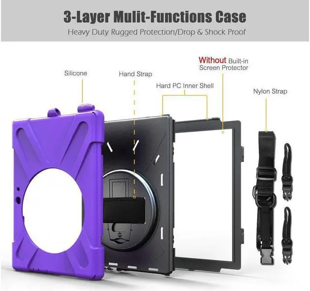 Alt view image 6 of 7 - BONAEVER Case for Microsoft Surface Go 4 10.5 Inch 2023 / Surface Go 3 10.5 inch 2021 / Surface Go 2 10.5 inch 2020 / Surface Go 10 inch 2018 with with Pen Holder Shoulder Strap Purple