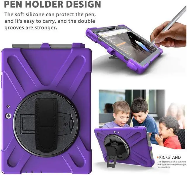 Alt view image 4 of 7 - BONAEVER Case for Microsoft Surface Go 4 10.5 Inch 2023 / Surface Go 3 10.5 inch 2021 / Surface Go 2 10.5 inch 2020 / Surface Go 10 inch 2018 with with Pen Holder Shoulder Strap Purple