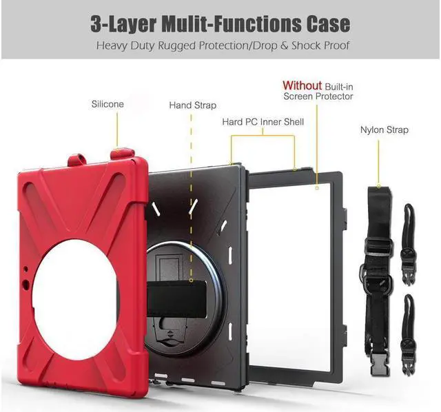 Alt view image 6 of 7 - BONAEVER Case for Microsoft Surface Go 4 10.5 Inch 2023 / Surface Go 3 10.5 inch 2021 / Surface Go 2 10.5 inch 2020 / Surface Go 10 inch 2018 with with Pen Holder Shoulder Strap Red