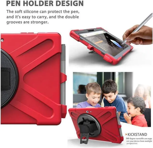 Alt view image 4 of 7 - BONAEVER Case for Microsoft Surface Go 4 10.5 Inch 2023 / Surface Go 3 10.5 inch 2021 / Surface Go 2 10.5 inch 2020 / Surface Go 10 inch 2018 with with Pen Holder Shoulder Strap Red