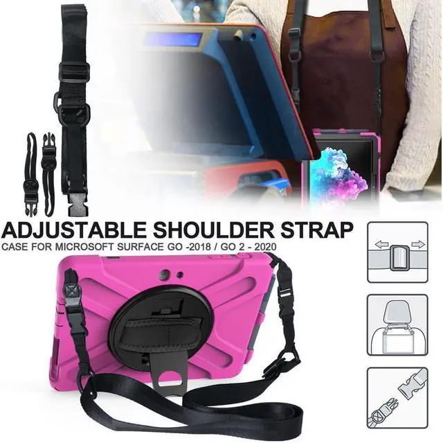 Alt view image 5 of 7 - BONAEVER Case for Microsoft Surface Go 4 10.5 Inch 2023 / Surface Go 3 10.5 inch 2021 / Surface Go 2 10.5 inch 2020 / Surface Go 10 inch 2018 with with Pen Holder Shoulder Strap Rose Red