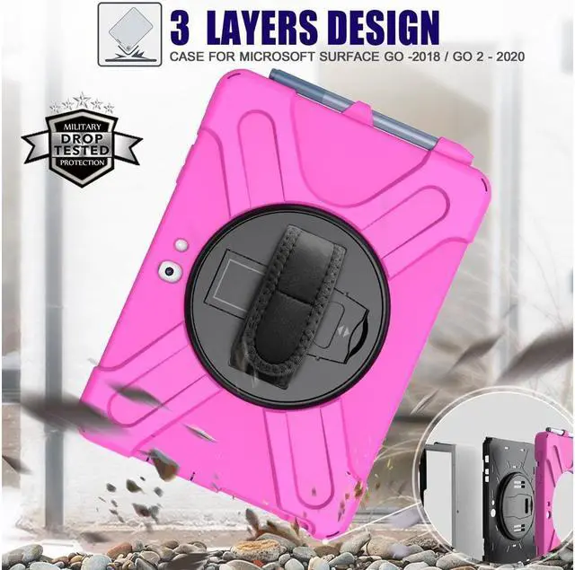 Alt view image 6 of 7 - BONAEVER Case for Microsoft Surface Go 4 10.5 Inch 2023 / Surface Go 3 10.5 inch 2021 / Surface Go 2 10.5 inch 2020 / Surface Go 10 inch 2018 with with Pen Holder Shoulder Strap Rose Red