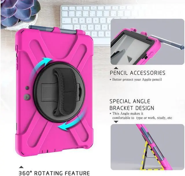 Alt view image 3 of 7 - BONAEVER Case for Microsoft Surface Go 4 10.5 Inch 2023 / Surface Go 3 10.5 inch 2021 / Surface Go 2 10.5 inch 2020 / Surface Go 10 inch 2018 with with Pen Holder Shoulder Strap Rose Red