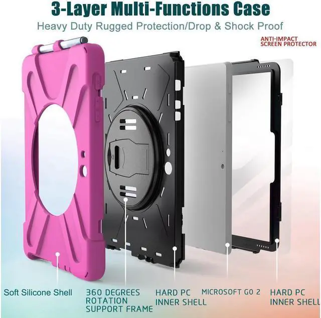 Alt view image 7 of 7 - BONAEVER Case for Microsoft Surface Go 4 10.5 Inch 2023 / Surface Go 3 10.5 inch 2021 / Surface Go 2 10.5 inch 2020 / Surface Go 10 inch 2018 with with Pen Holder Shoulder Strap Rose Red