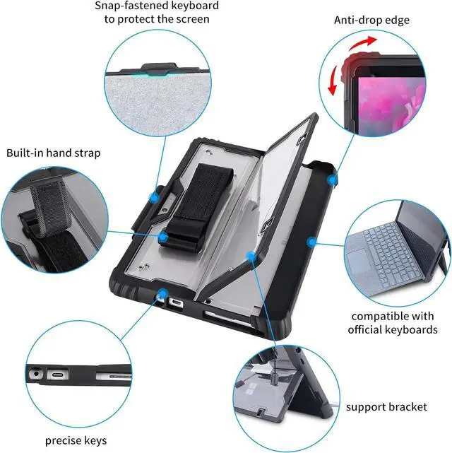 Alt view image 7 of 7 - BONAEVER Shockproof Protective Case for Microsoft Surface Go 4 2023 / Surface Go 3 2021 / Surface Go 2 2020 / Surface Go 2018 with Stand, Hand/ Shoulder Strap Strap, Pen Holder