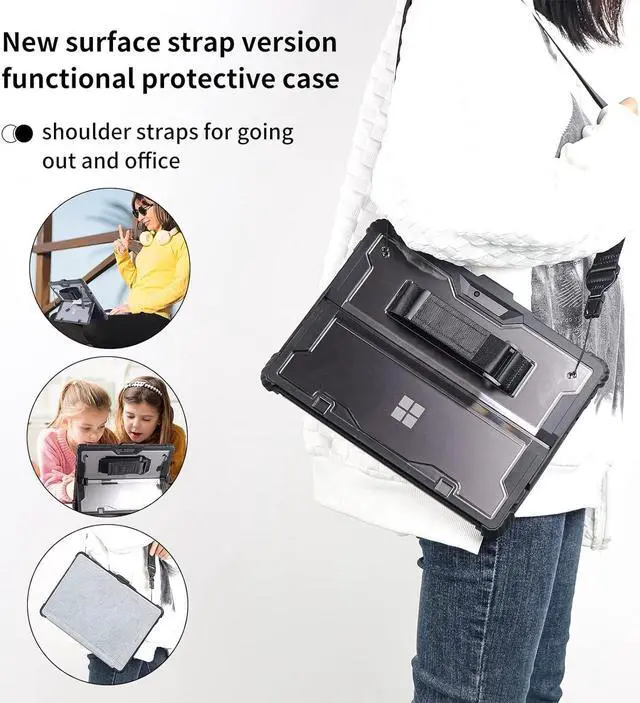 Alt view image 5 of 7 - BONAEVER Shockproof Protective Case for Microsoft Surface Go 4 2023 / Surface Go 3 2021 / Surface Go 2 2020 / Surface Go 2018 with Stand, Hand/ Shoulder Strap Strap, Pen Holder