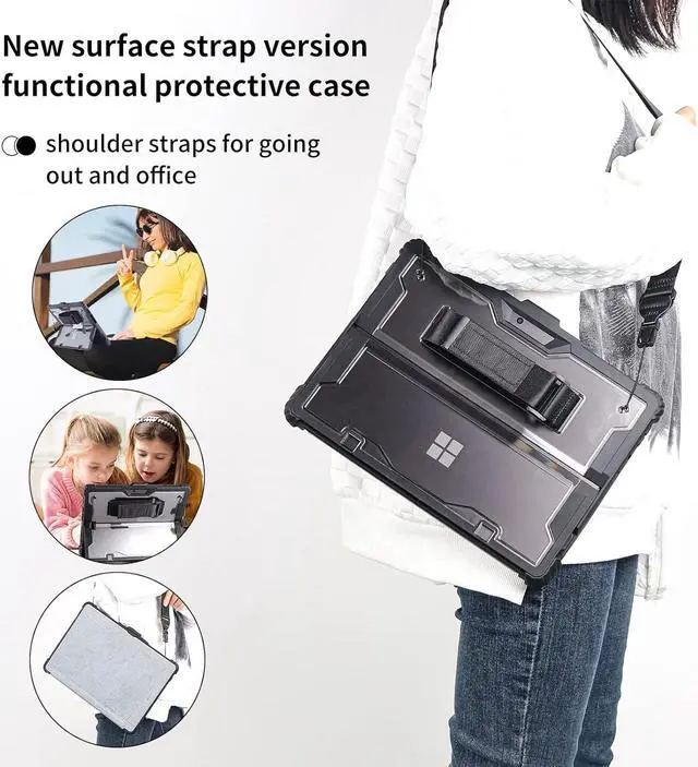 Alt view image 3 of 7 - BONAEVER Shockproof Protective Case for 13 inch Microsoft Surface Pro 10 2024 / Surface Pro 9 2022 with Stand, Hand/Shoulder Strap Strap, Pen Holder