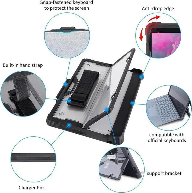 Alt view image 7 of 7 - BONAEVER Shockproof Protective Case for 13 inch Microsoft Surface Pro 10 2024 / Surface Pro 9 2022 with Stand, Hand/Shoulder Strap Strap, Pen Holder