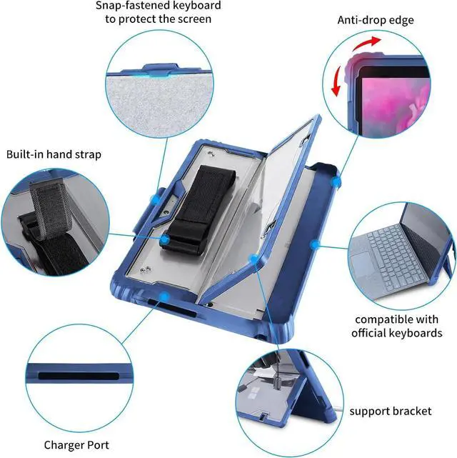Alt view image 4 of 7 - BONAEVER Shockproof Protective Case for 13 inch Microsoft Surface Pro 10 2024 / Surface Pro 9 2022 with Stand, Hand/Shoulder Strap Strap, Pen Holder Blue