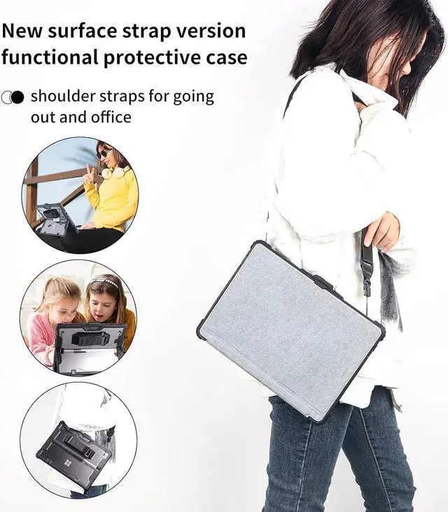 Alt view image 4 of 7 - BONAEVER Shockproof Protective Case for Microsoft Surface Pro 8 13 inch 2021 with Stand, Hand/ Shoulder Strap Strap, Pen Holder