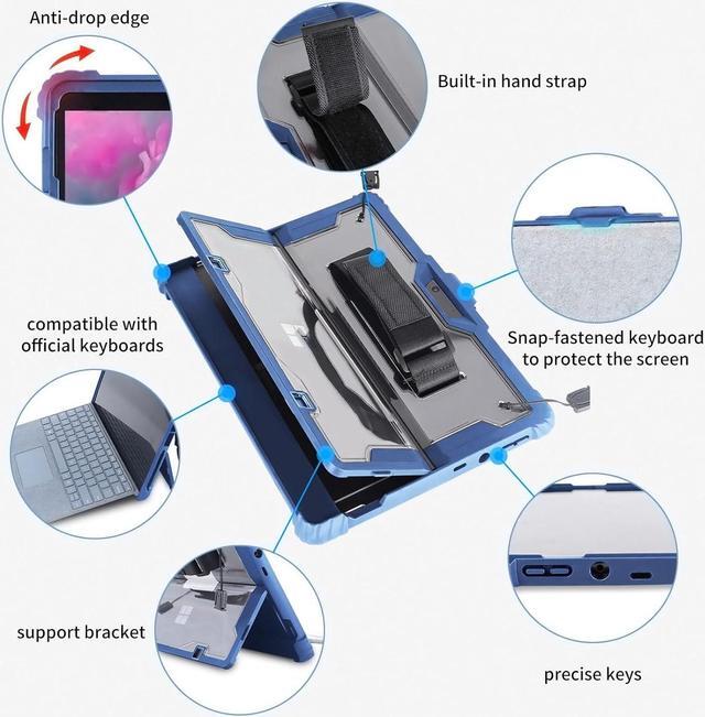 Alt view image 3 of 7 - BONAEVER Shockproof Protective Case for Microsoft Surface Pro 8 13 inch 2021 with Stand, Hand/ Shoulder Strap Strap, Pen Holder Blue