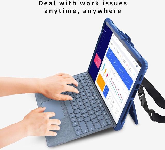 Alt view image 6 of 7 - BONAEVER Shockproof Protective Case for Microsoft Surface Pro 8 13 inch 2021 with Stand, Hand/ Shoulder Strap Strap, Pen Holder Blue