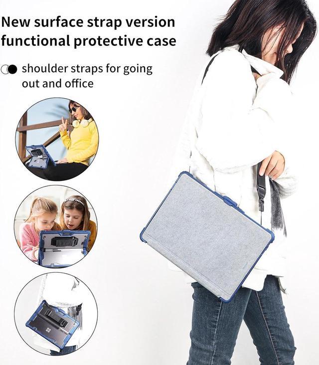 Alt view image 4 of 7 - BONAEVER Shockproof Protective Case for Microsoft Surface Pro 8 13 inch 2021 with Stand, Hand/ Shoulder Strap Strap, Pen Holder Blue