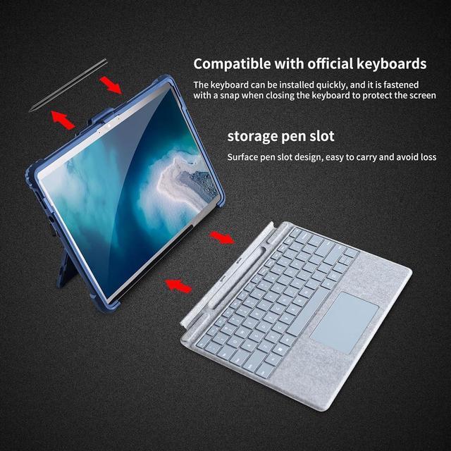 Alt view image 2 of 7 - BONAEVER Shockproof Protective Case for Microsoft Surface Pro 8 13 inch 2021 with Stand, Hand/ Shoulder Strap Strap, Pen Holder Blue