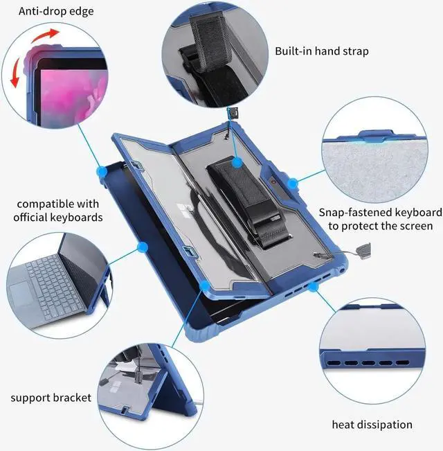 Alt view image 5 of 6 - BONAEVER Protective Case For 12.3 Inch Microsoft Surface Pro 7 Plus, Surface Pro 7, Surface Pro 6, Pro 5, Pro 4, Pro 3 with Shoulder/Hand Strap, Pen Holder Shockproof Cover Compatible with Original Ty