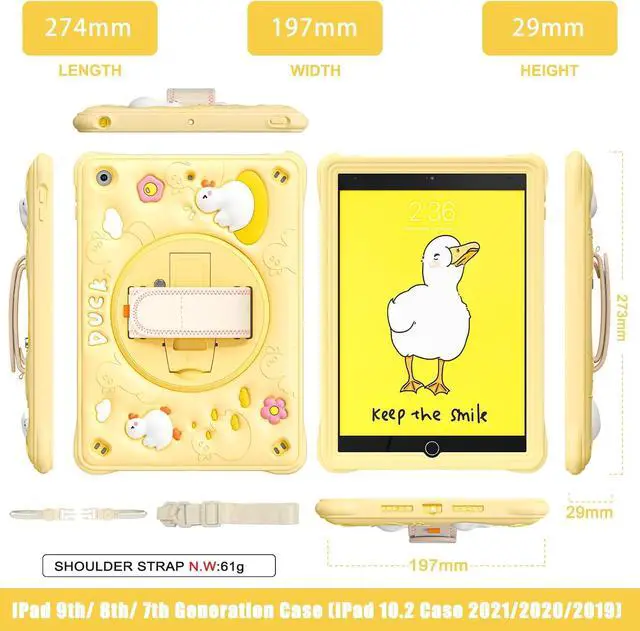 Alt view image 7 of 7 - BONAEVER Kids Case for iPad 9th 8th 7th Gen 10.2 inch 2021 2020 2019 with Portable Hybrid ShockProof Cover with Hand/Shoulder Strap, Rotating Stand, Pencil Holder