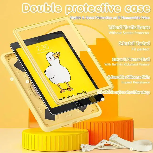 Alt view image 6 of 7 - BONAEVER Kids Case for iPad 9th 8th 7th Gen 10.2 inch 2021 2020 2019 with Portable Hybrid ShockProof Cover with Hand/Shoulder Strap, Rotating Stand, Pencil Holder
