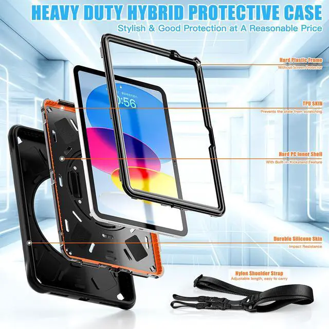Alt view image 6 of 7 - BONAEVER Case for iPad (A16) 11th Generation 11 Inch 2025, iPad 10th Generation 10.9 inch 2022, Military Grade Heavy Duty Silicone Protective Cover + Pen Holder+ Rotating Stand+ Handle+ Shoulder Strap
