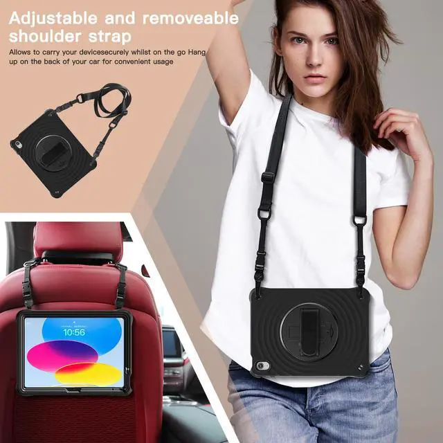 Alt view image 3 of 7 - BONAEVER Case for iPad (A16) 11th Generation 11 Inch 2025, iPad 10th Generation 10.9 inch 2022, Military Grade Heavy Duty Silicone Protective Cover + Pen Holder+ Rotating Stand+ Handle+ Shoulder Strap