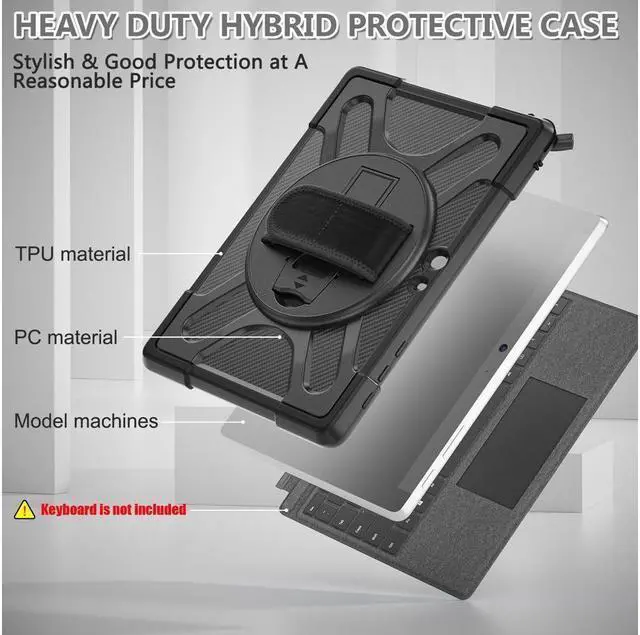 Alt view image 7 of 7 - BONAEVER Case For Microsoft Surface Go 4 2023 / Surface Go 3 2021 / Surface Go 2 2020 / Surface Go 2018 Shockproof Cover with Stand and Shouder Strap,Pen Holder, Stylus Pen, Screen Protector