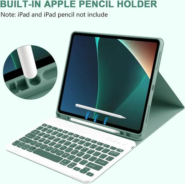 Alt view image 4 of 7 - BONAEVER iPad Air 13 inch M3 2025 M2 2024 Case with Keyboard, Detachable Wireless Keyboard Case for iPad Pro 12.9 inch 6th 5th 4th 3rd Generation 2022 2021 2020 2018 with Pen holder Dark Green