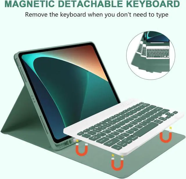 Alt view image 2 of 7 - BONAEVER iPad Air 13 inch M3 2025 M2 2024 Case with Keyboard, Detachable Wireless Keyboard Case for iPad Pro 12.9 inch 6th 5th 4th 3rd Generation 2022 2021 2020 2018 with Pen holder Dark Green