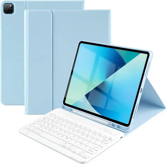 Main image of BONAEVER iPad Air 13 inch M3 2025 M2 2024 Case with Keyboard, Detachable Wireless Keyboard Case for iPad Pro 12.9 inch 6th 5th 4th 3rd Generation 2022 2021 2020 2018 with Pen holder Light Blue