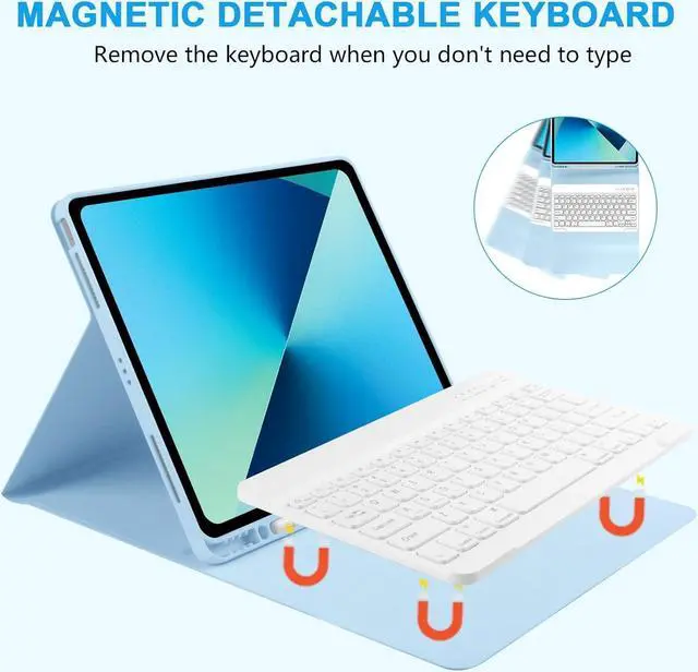 Alt view image 4 of 7 - BONAEVER iPad Air 13 inch M3 2025 M2 2024 Case with Keyboard, Detachable Wireless Keyboard Case for iPad Pro 12.9 inch 6th 5th 4th 3rd Generation 2022 2021 2020 2018 with Pen holder Light Blue
