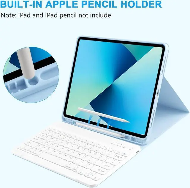 Alt view image 3 of 7 - BONAEVER iPad Air 13 inch M3 2025 M2 2024 Case with Keyboard, Detachable Wireless Keyboard Case for iPad Pro 12.9 inch 6th 5th 4th 3rd Generation 2022 2021 2020 2018 with Pen holder Light Blue