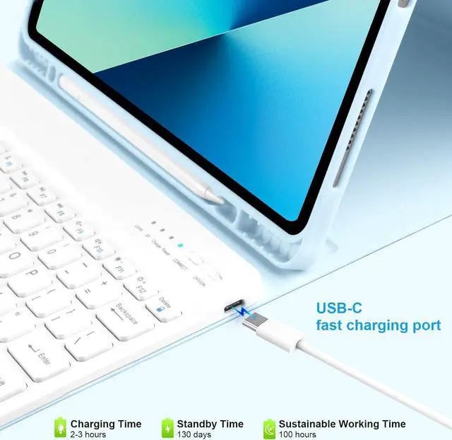 Alt view image 6 of 7 - BONAEVER iPad Air 13 inch M3 2025 M2 2024 Case with Keyboard, Detachable Wireless Keyboard Case for iPad Pro 12.9 inch 6th 5th 4th 3rd Generation 2022 2021 2020 2018 with Pen holder Light Blue